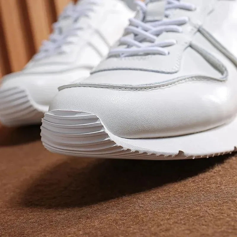 White Genuine Leather Lace-Up Sneakers