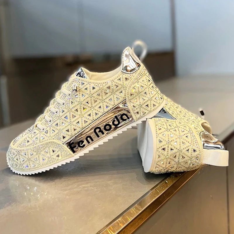 Men's Charm Rhinestone Lace Up Sneakers