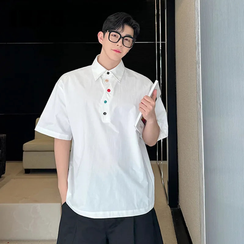 Solid White Color Button Polo Shirt