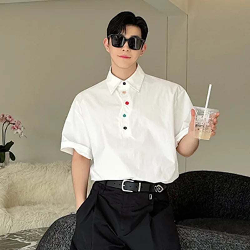 Solid White Color Button Polo Shirt