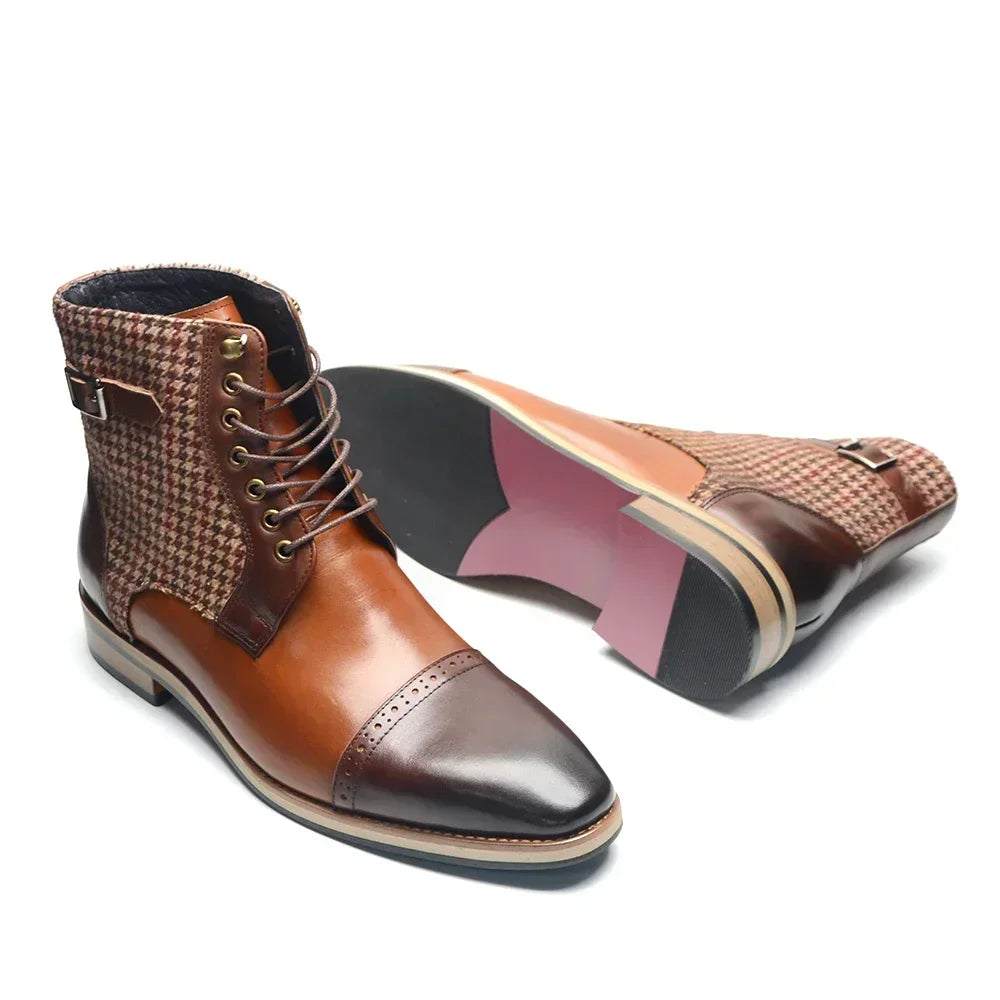 Houndstooth Genuine Leather Men's Ankle Boots