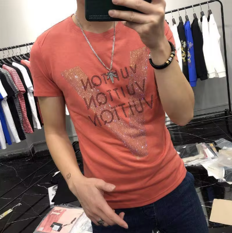 Rhinestones V Letter Mercerized T Shirt
