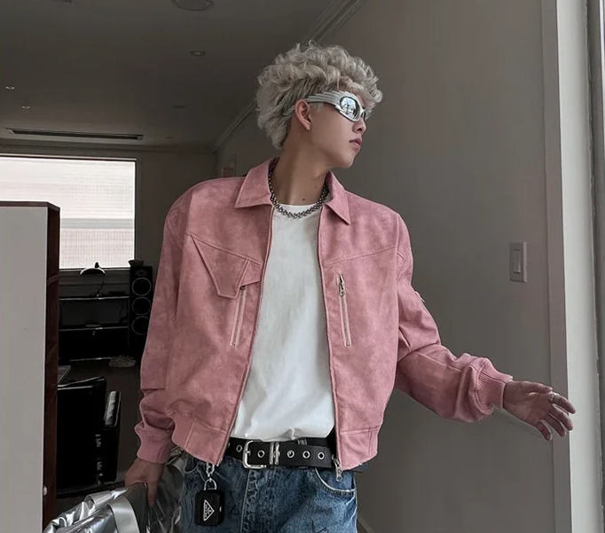 Misty Color Cropped PU Leather Jacket