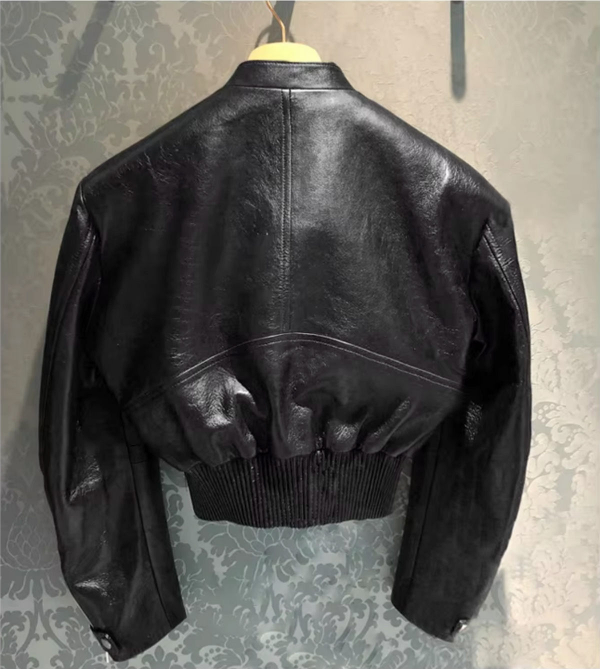 Stripe Patchwork Faux Leather Crop Jackets
