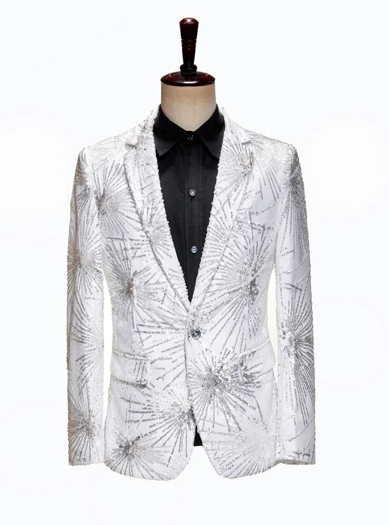 Black and White Fireworks Sequins Blazer