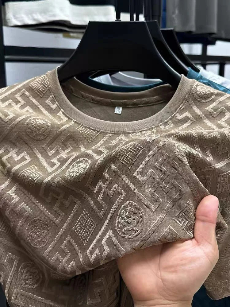 Embossed Jacquard Crew Neck T-Shirt