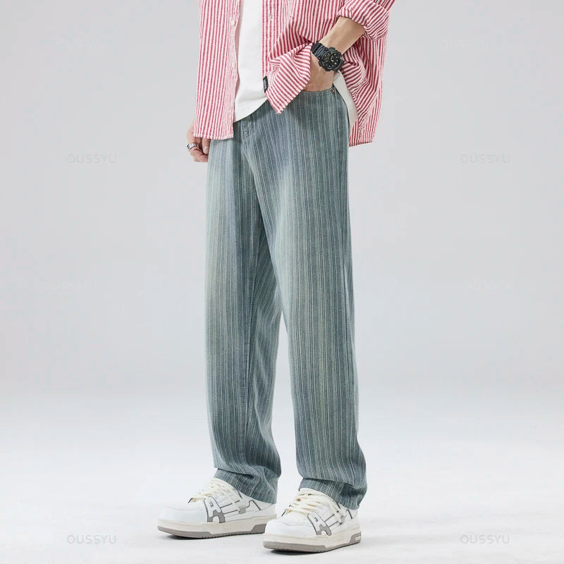 Retro Stripes Straight Denim Jeans