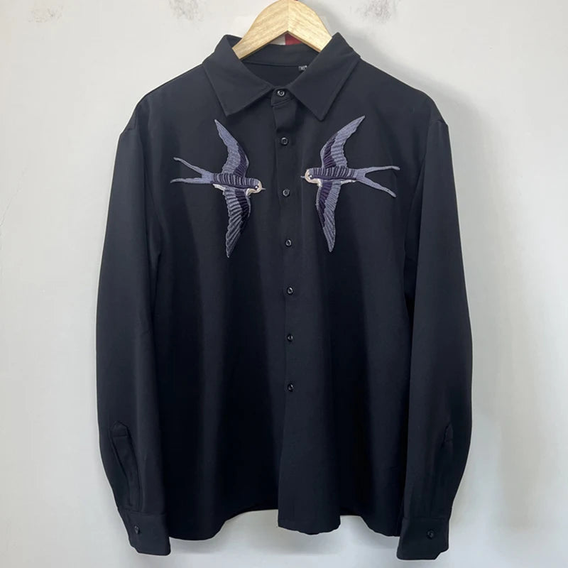 Two-Birds Embroidery Black Shirt