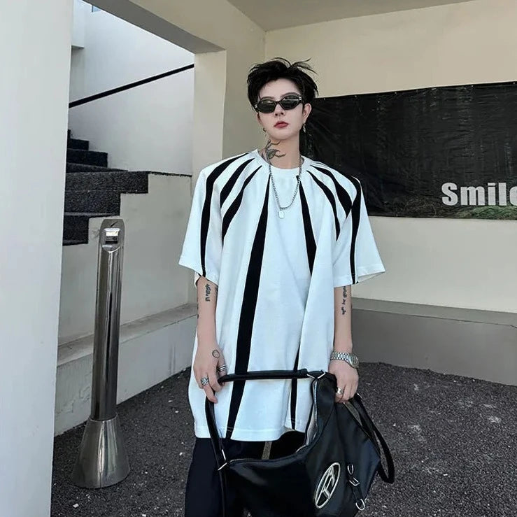 Contrast Stripe Patchwork Oversize T-Shirt