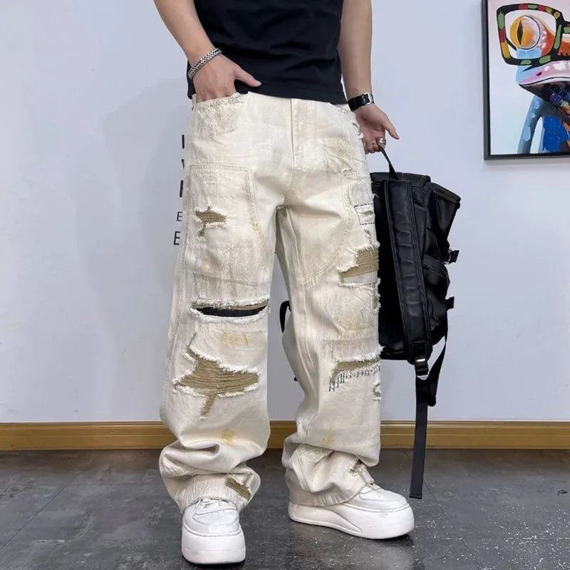 White Ripped Distressed Men's Jeans