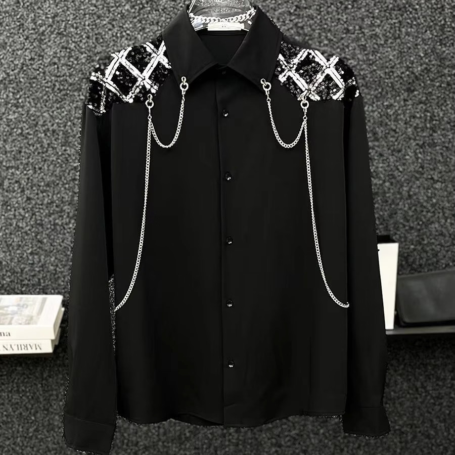 Loose Patchwork Sequin Chain Spliced Shirt