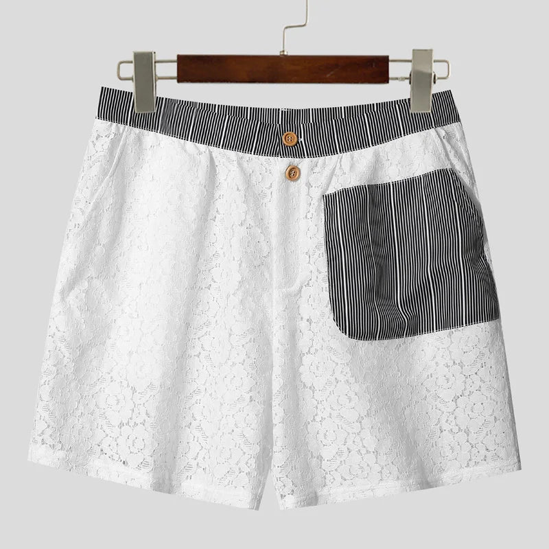 Lace Striped Patchwork Casual Shorts