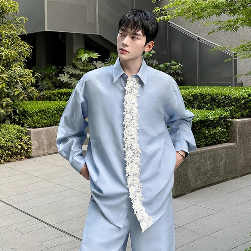 Lace Patchwork Sky Blue Color Pants Set
