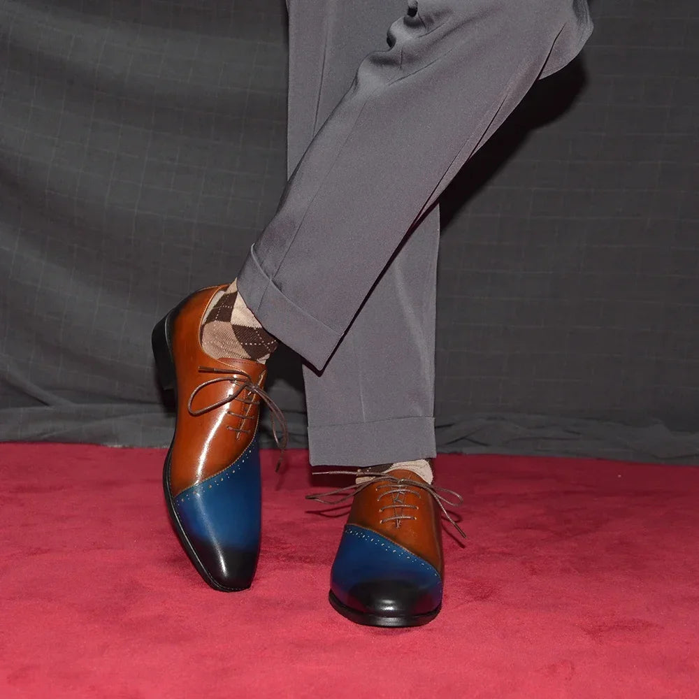 Pointed Toe Lace-up Brown Blue Shoes