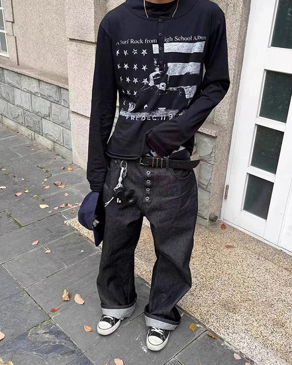 Black Low Waist Loose Jeans