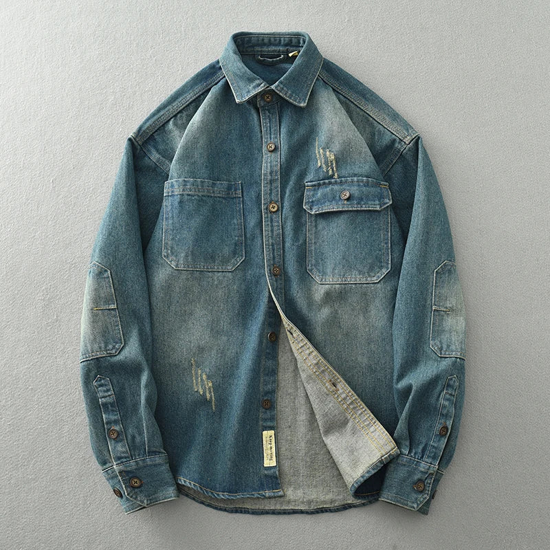 Retro Casual Solid Denim Shirt