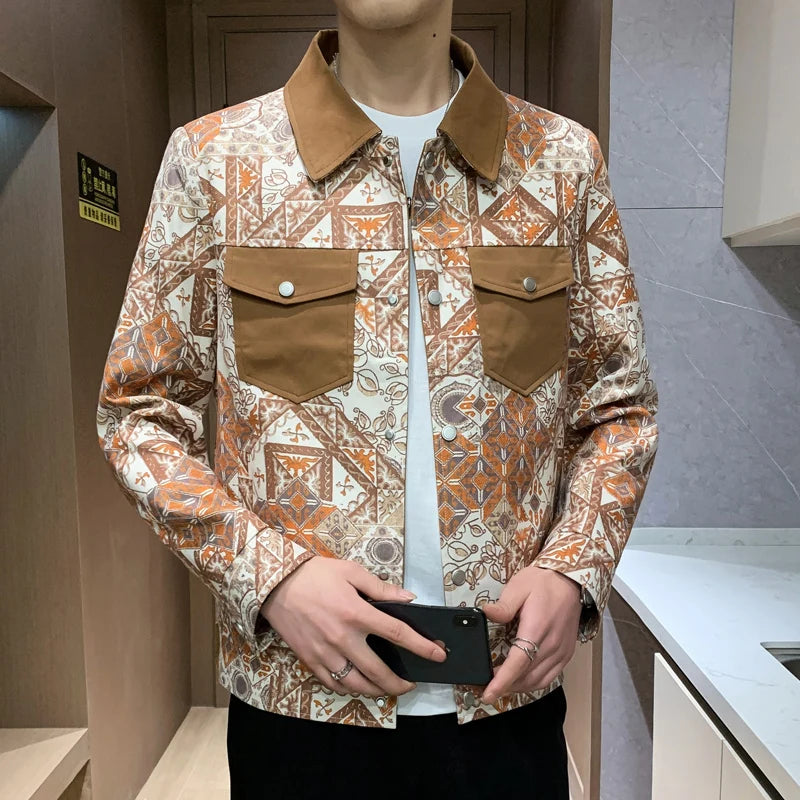 Double-Pockets Geometric Pattern Jacket