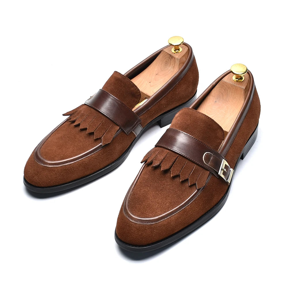 Tassel with Buckle Suede Leather Loafers