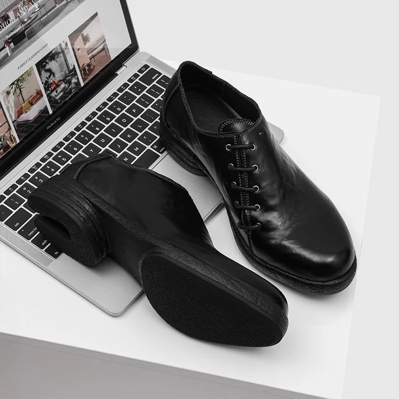 Sided Lace-Up Leather Derby Shoes
