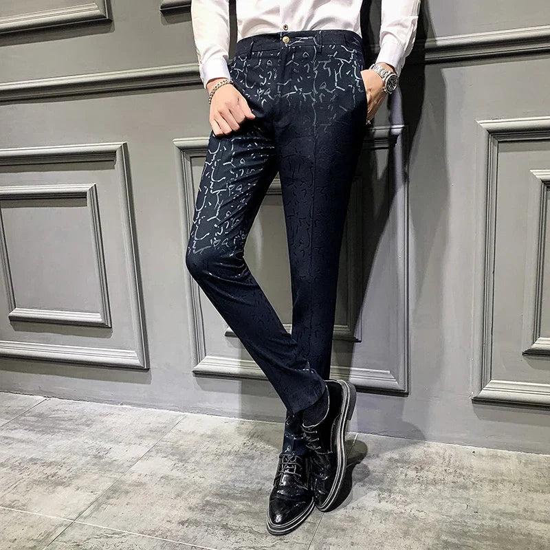 Fashion Retro Jacquard Slim Fit Trousers