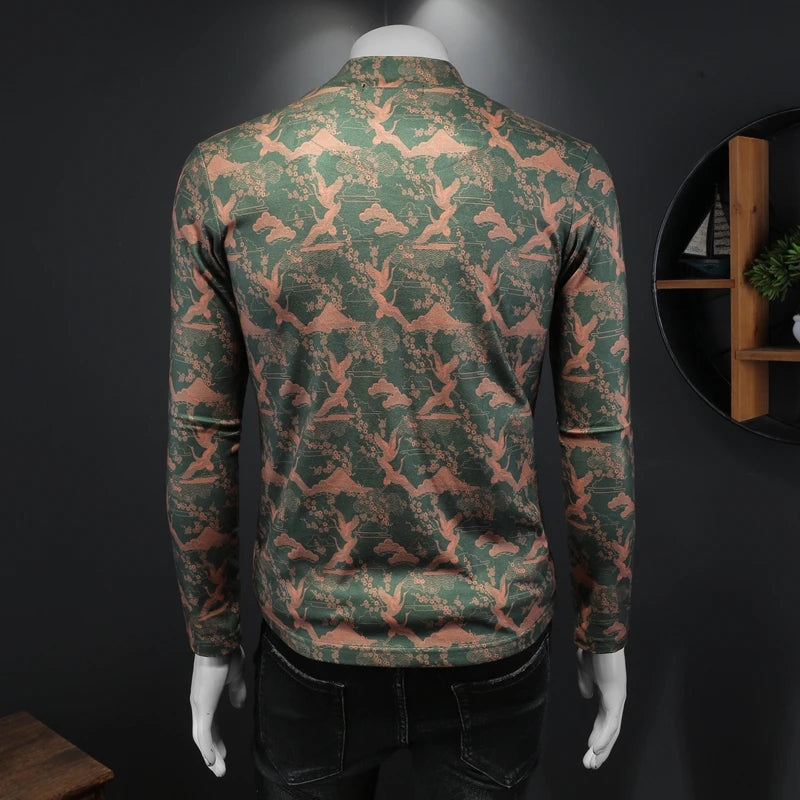 Casual Printed Turtleneck Slim-Fit T-Shirt