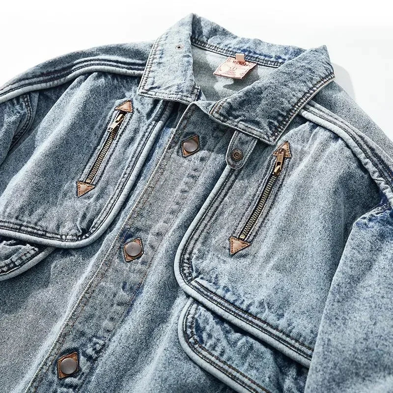 Stand Collar Distressed Denim Jacket