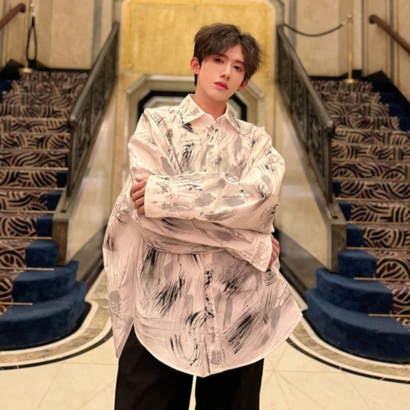 Long Sleeve Spray Painting Loose Shirt