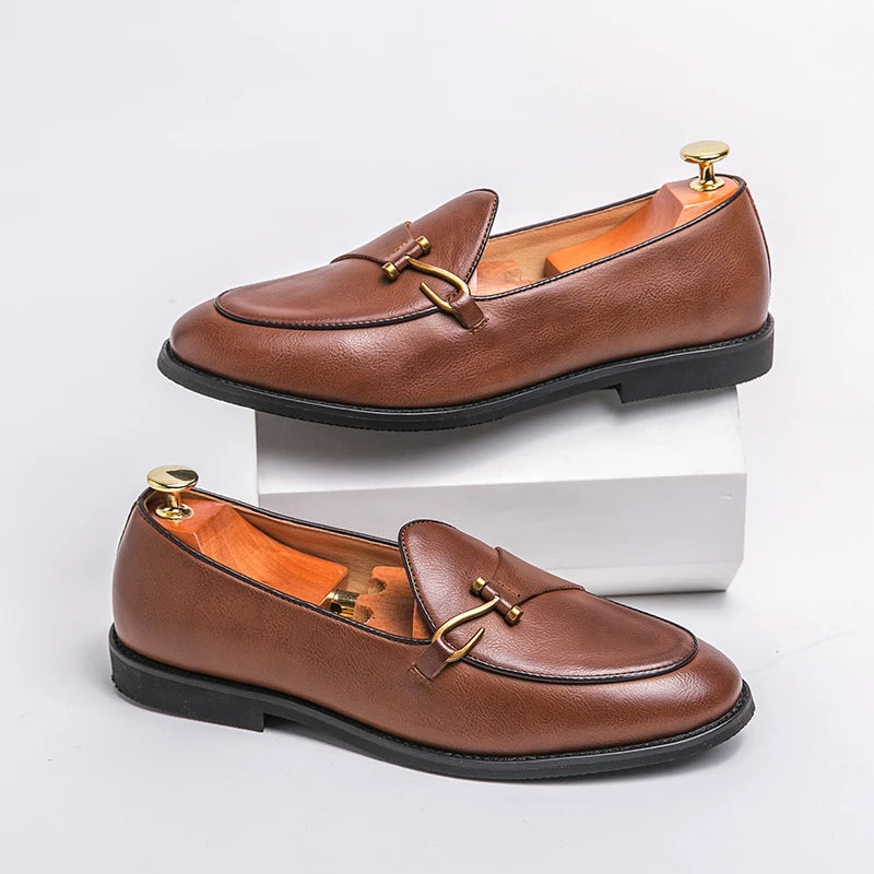 Artificial Leather Hook Buckle Loafers