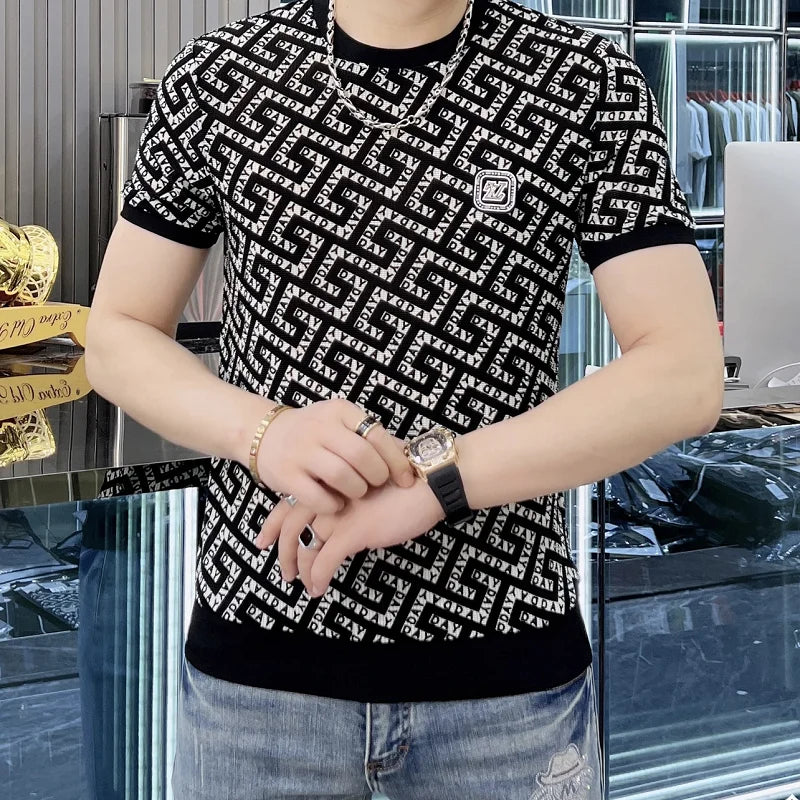 Casual Black Geometric Printed T-Shirt