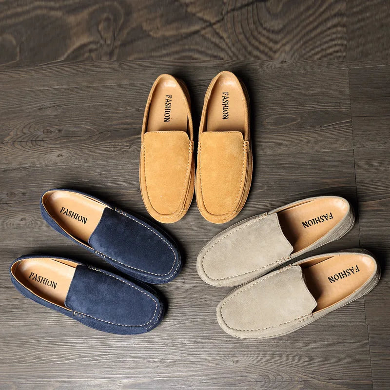 Suede Leather Round Toe Loafers