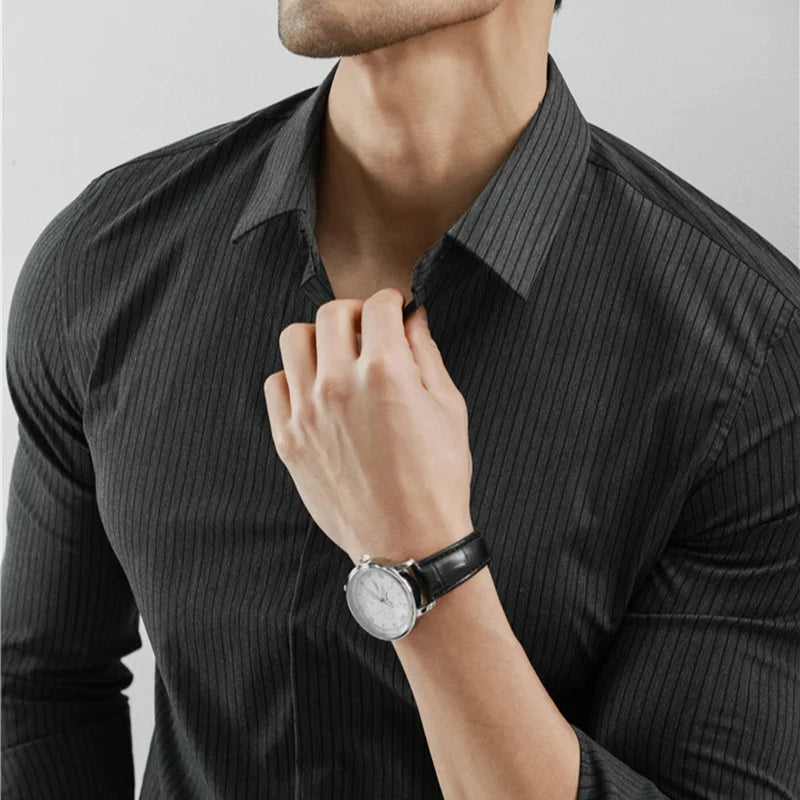 Striped Hidden Button Long Sleeve Shirt