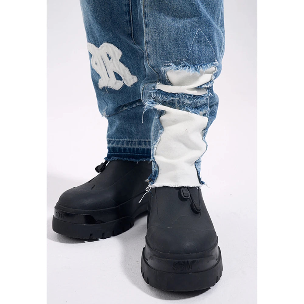 Y2k Streetwear Patchwork Letter Straight Jeans