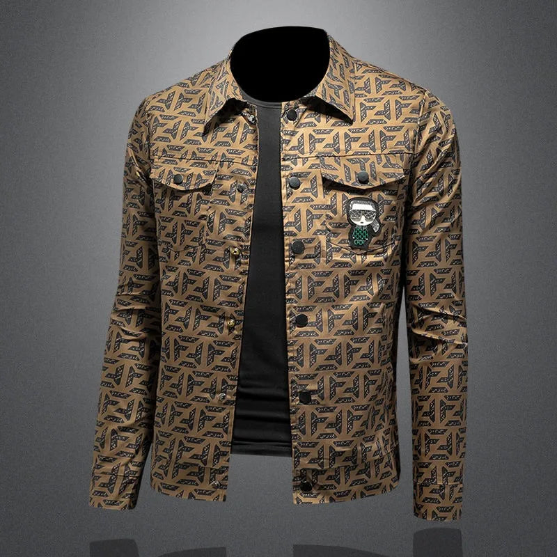 Brown Geometric Pattern Men's Jacket