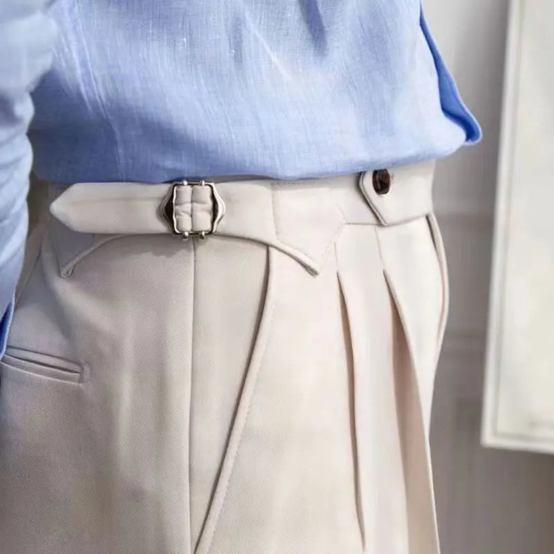 Solid Waist Buckle Button Shorts