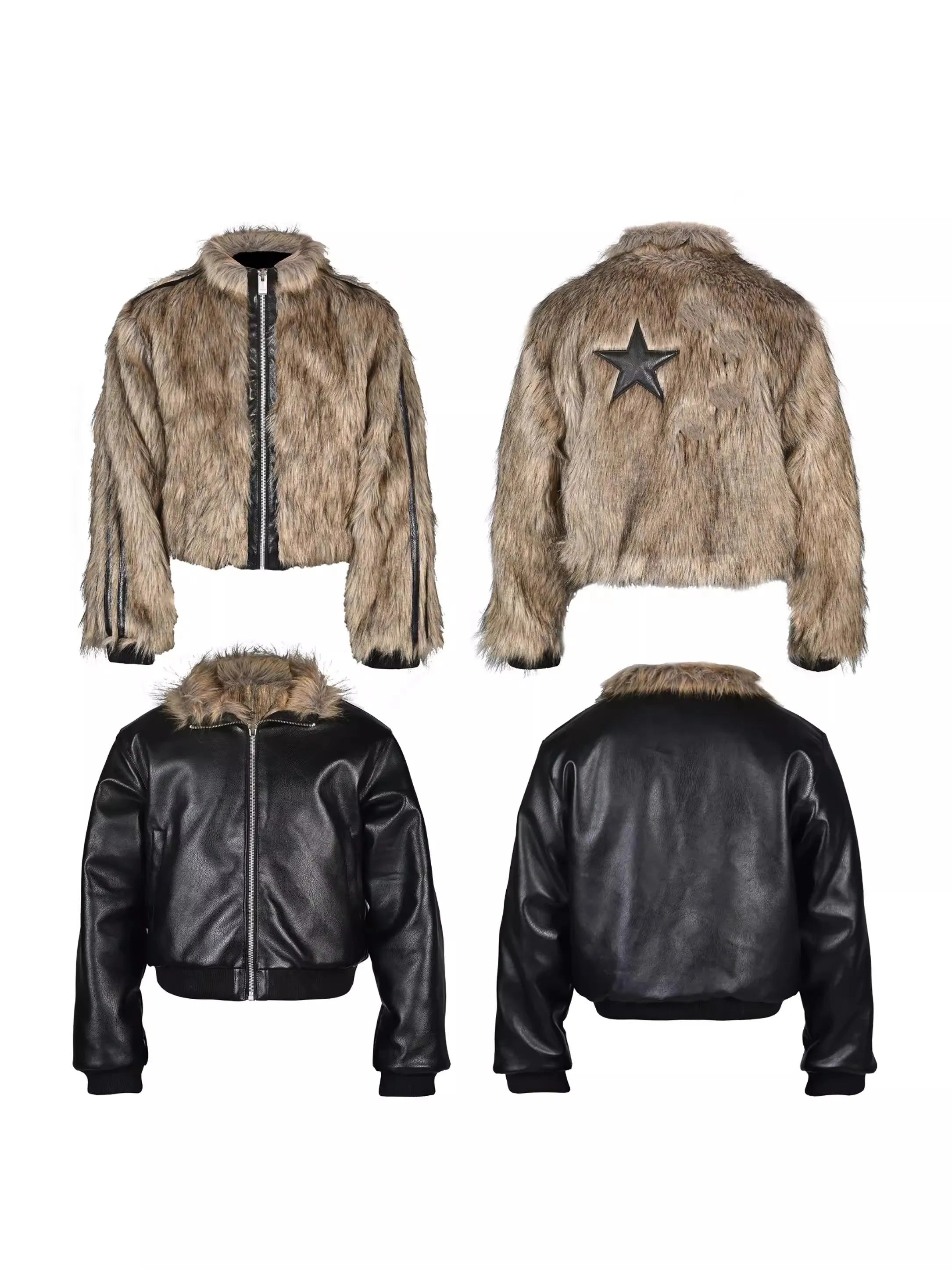 Star Patchwork Reversible Faux Fur Jacket