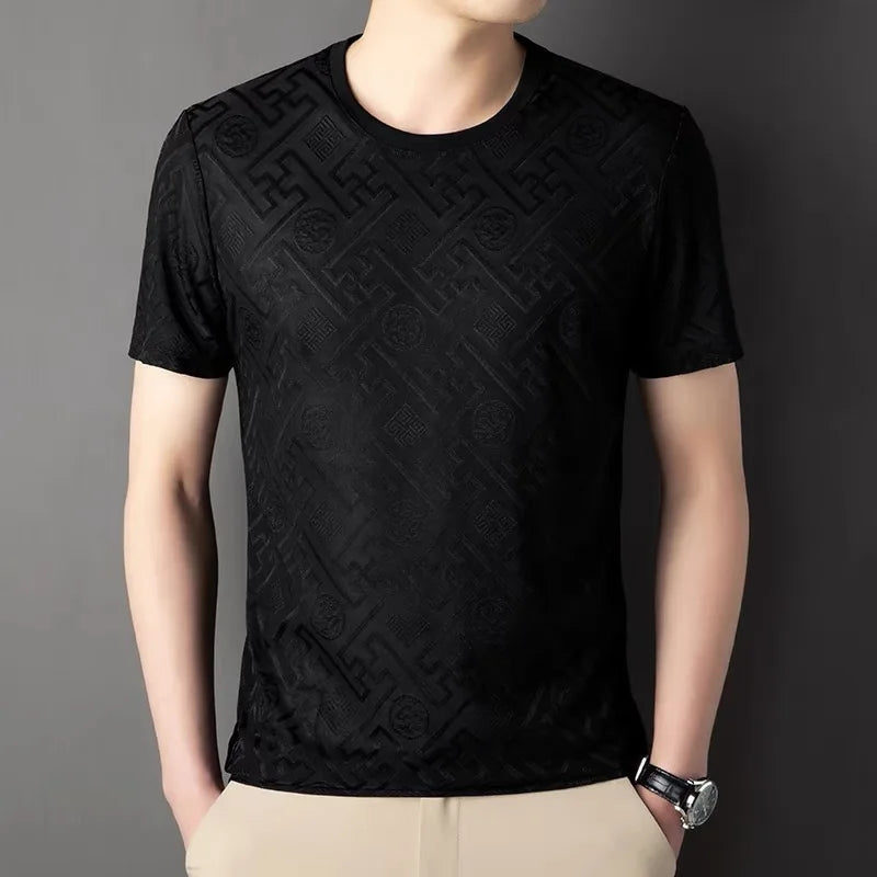 Embossed Jacquard Crew Neck T-Shirt