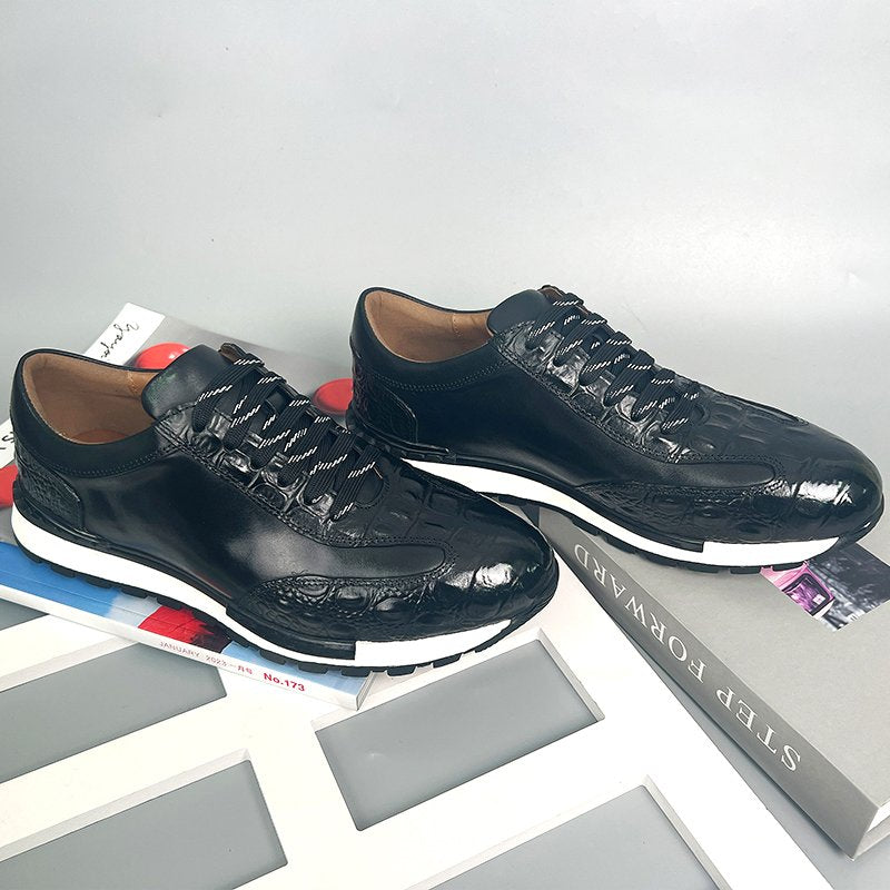 Lace-Up Patchwork Genuine Leather Shoes