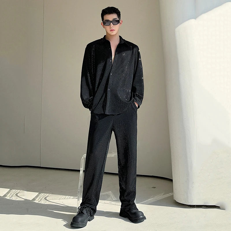 Single Breasted Solid Bling Pants Set