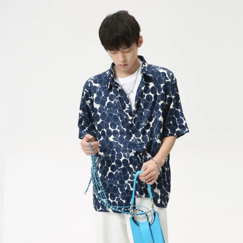 Lapel Printing Short Sleeve Casual Shirt