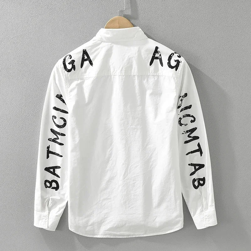 Solid Back Printed Letter Loose Shirt