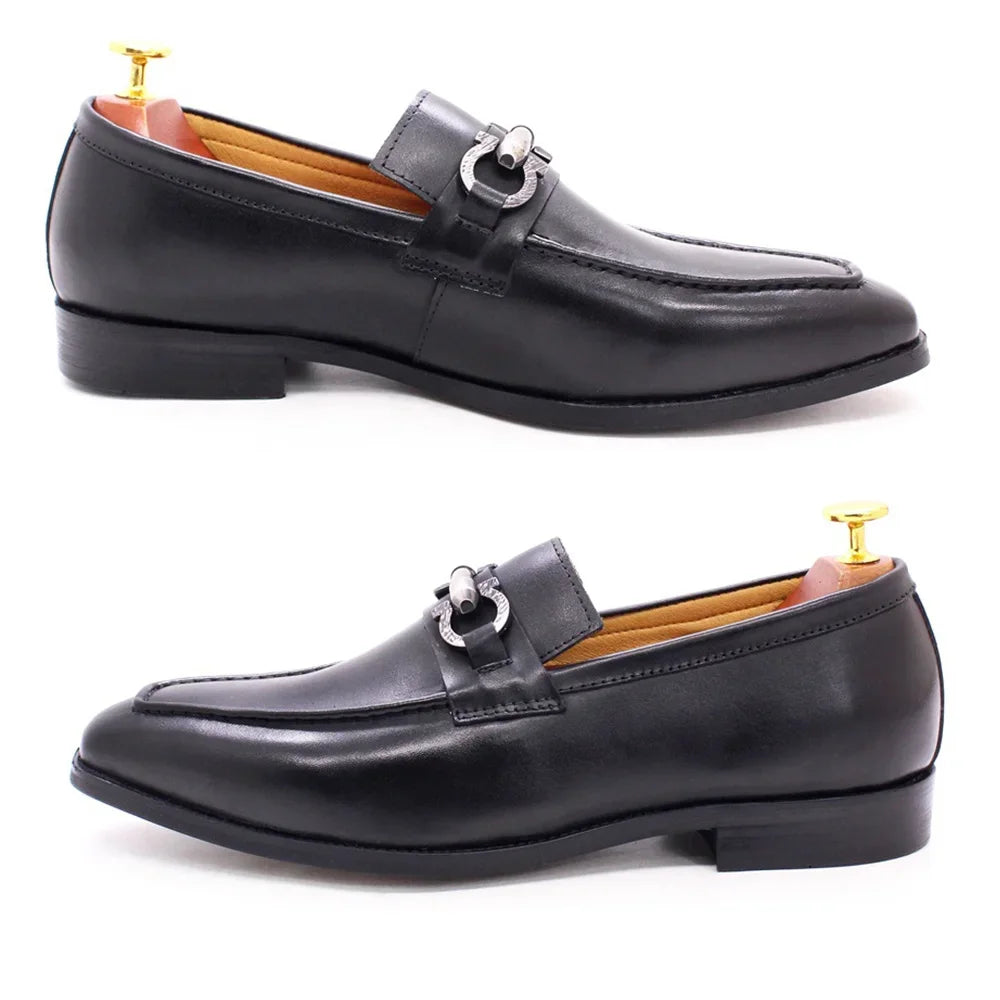 Elegant Black with Metal Appliques Loafers