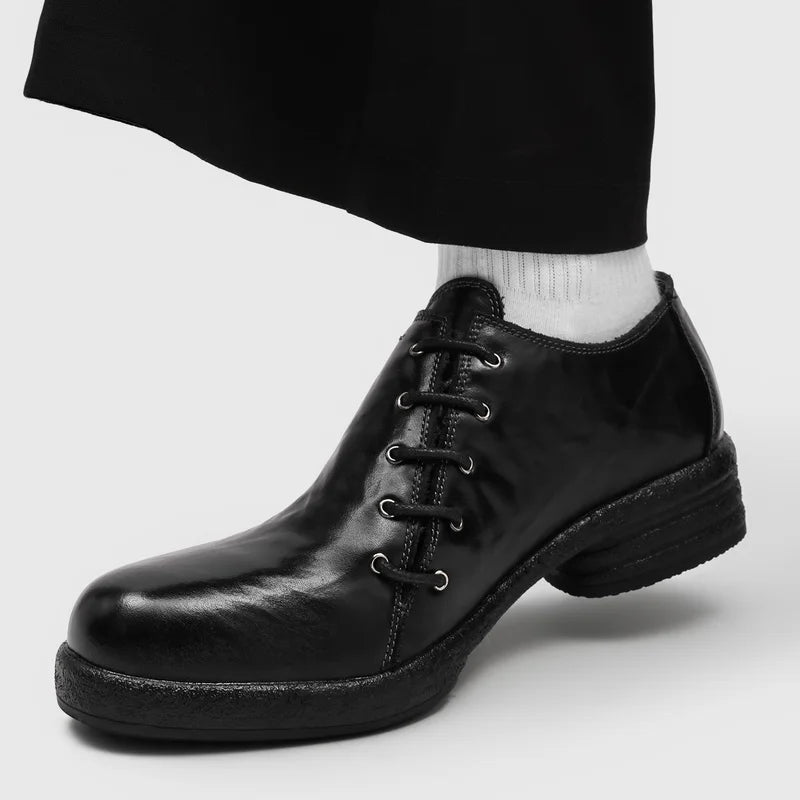 Sided Lace-Up Leather Derby Shoes