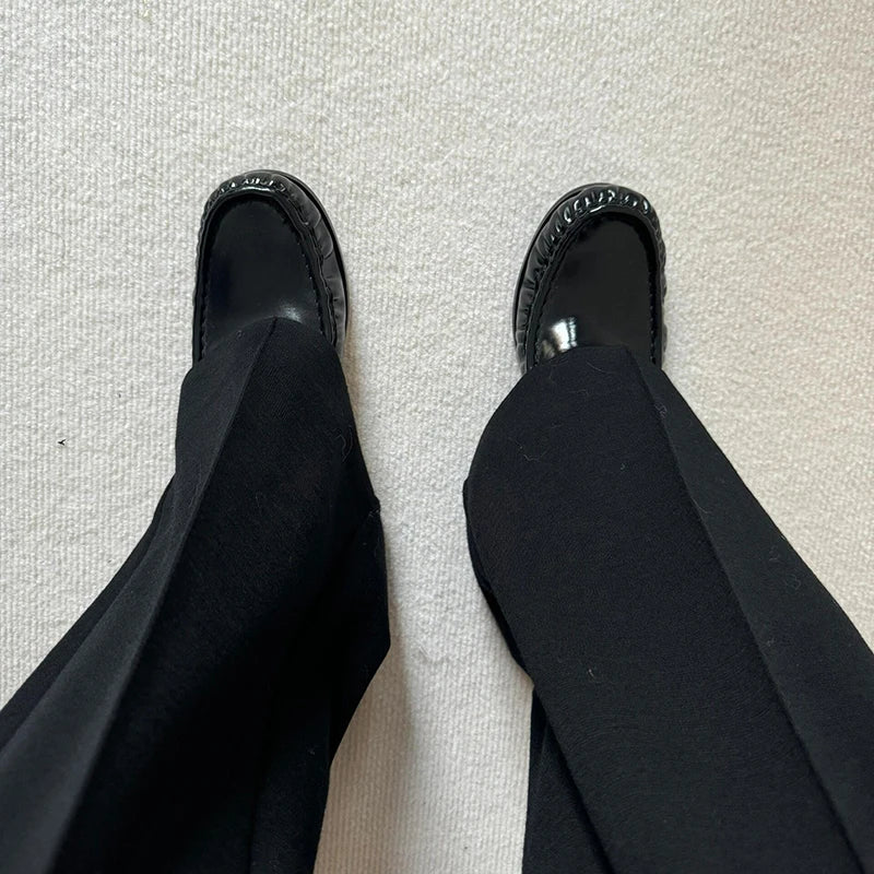 Pleated Design Casual Black Loafers