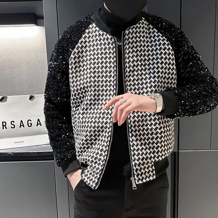 Luxury B&W Sequin Patchwork Jacket