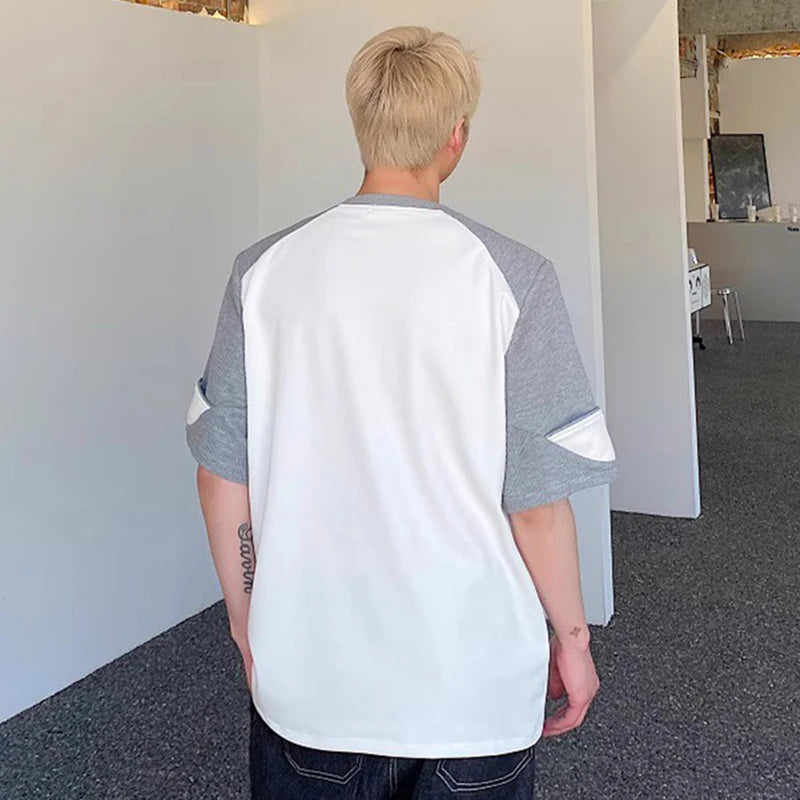 Contrast Color Fake Two-Piece T-Shirt