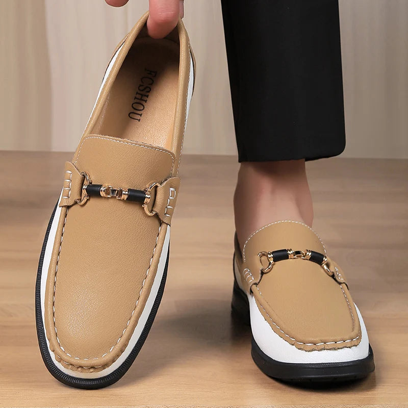 Metal Appliqués Split Leather Loafers