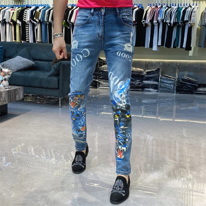 Animal Letter Print Straight Jeans