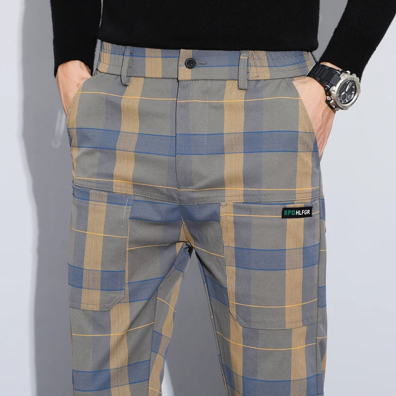 Plaid Check Pattern Straight Slim Pants