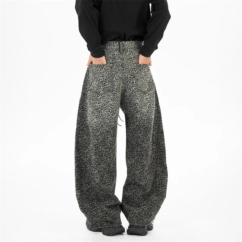 Leopard Print Black Loose Jeans