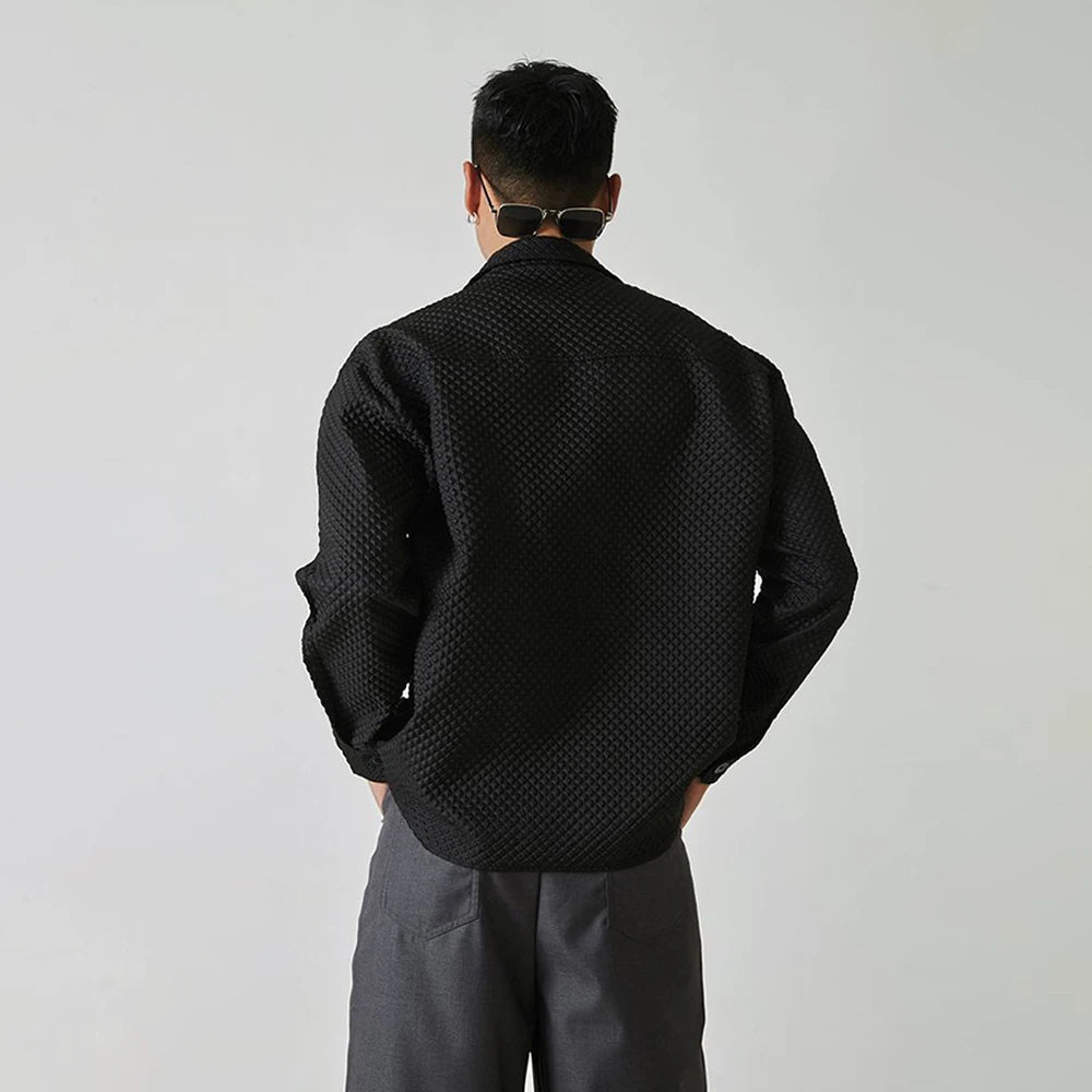 Waffle Suit Collar Long-Sleeve Shirt